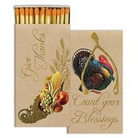 HomArt Large Decorative Give Thanks Candle and Fireplace Wood Matches (Set of 3)