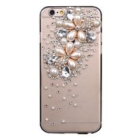 STENES iPhone X Case - 3D Handmade Luxury Series Crystal Pearl Flowers Sparkle Rhinestone Cover Bling Case for iPhone X Retro Bows Dust Plug - Crystal