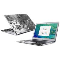 MightySkins Skin Compatible with Acer Chromebook 15" (2018) - Black Flourish | Protective, Durable, and Unique Vinyl Decal wrap Cover | Easy to Apply, Remove, and Change Styles | Made in The USA