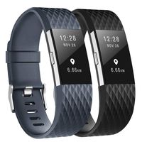 Fundro Replacement Bands Compatible with Fitbit Charge 2, 2 Pack Classic & Special Edition Adjustable Sport Wristbands(#B Black/Slate, Large (6.7"-8.1"))