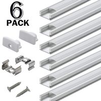 Starlandled LED Strip Channel 6-Pack,Easy to Cut,Professional Look,U-Shape LED Aluminum Profile Extrusions with Cover and Complete Mounting Accessories for LED Strip Light Installation