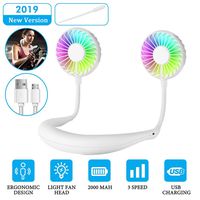 Hands Free Portable Fan Neck Fan Battery Operated Sports Fan USB Rechargeable Wearable Fan Cooler Fan with 3 Level Air Flow, Internal 7 LED Lights for Walking Bowling Music Festivals Traveling (White)