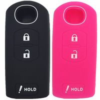 Ezzy Auto Black and Hot Pink Rubber Silicone Key Fob Case Key Covers Key Jacket Skin Protector fit for Mazda CX-5 CX-7 CX-9 3 Buttons Key