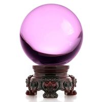Amlong Crystal 3 inch (80mm) Pink Crystal Ball with Redwood Lion Resin Stand and Gift Box for Decorative Ball, Lensball Photography, Gazing Divination or Feng Shui, and Fortune Telling Ball
