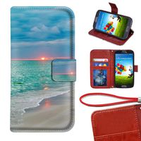 Samsung Galaxy S6 Edge Plus Wallet Case Sunset Beach Sea Wave PU Leather Protective Case with Credit Card Holders Wrist Strap Magnetic Closure