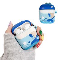 ICI-Rencontrer Super Creative Vivid 3D Basso-relievo Embossed Blue Whale Airpods Case Solid Animal Portable AirPods Accessories Soft Silicone Anti-Scratch Waterproof Protective Case
