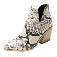 BIKETAFUWY Snakeskin Print Boots Womens Pointed Toe High Chunky Heel Pumps Ankle Boots V Cutout Party Fashion Shoes