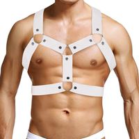 ACSUSS Mens Elastic Shoulder Chest Muscle Harness Belt with Metal O-rings and Studs White One Size