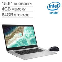 2019 Asus 15.6" FHD Touchscreen Thin & Light Chromebook Laptop Computer, Intel Quad-Core Pentium N4200 up to 2.5GHz, 4GB DDR4, 64GB eMMC, AC WiFi, USB 3.1, Chrome OS, 2 Year Extended Seller Warranty