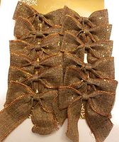 Jaclyn Smith 12 Wired Decorative Holiday Christmas Tree Bow Collection Faux Linen w/Gold Trimming Winter Wonderland 4" X 4"