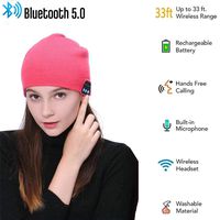 Cupidove Bluetooth Beanie Hat Headphones Headset, Wireless 5.0 Smart Beanie Hat Headphone Speaker Cap, Built-in HD Stereo Speakers & Microphone, Musical Knit Cap for Outdoor Sports, Boys Girls(Pink)