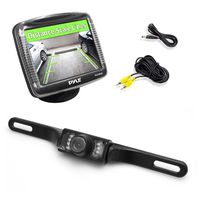 Pyle Backup Rear View Car Camera Monitor Screen System Kit - Parking & Reverse Safety Distance Scale Lines, Waterproof, Night Vision, IR LED Lights, 3.5" LCD Video Color Display for Vehicles - PLCM36
