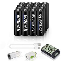 PALO 16 Pack AAA600mAh Rechargeable Ni-MH Batteries Battery with 4 Bay AA AAA Battery Charger
