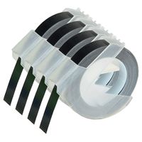 KCMYTONER 4 roll Pack Replace 3D Plastic Embossing Labels Tape for Embossing White on Black 3/8'' x 9.8' 9mm x 3m 520109 Compatible for Dymo Executive III Embosser 1011 1550 1570 1610 Label Markers