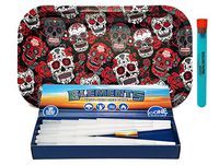 Bundle - 3 Items - Elements Pre Rolled Cones - King Size - 40 Pack with Rolling Paper Depot Rolling Tray (Skulls) and KewlTube
