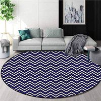 RUGSMAT Navy Blue Modern Washable Round Bath Mat,Zig Zag Modern Pattern Design Non-Slip Fabric Round Rugs for Floor Mat Carpet Diameter-47