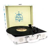LP&No.1 Suitcase Bluetooth Turntable with Stereo Speaker,3 Speeds Vinyl Record Player,White-Blue