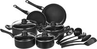 AmazonBasics 15-Piece Non-Stick Kitchen Cookware Set - Pots, Pans and Utensils