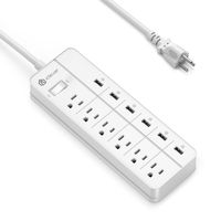 iClever USB Power Strip Surge Protector, 6 AC Outlets and 6 USB Port Desktop Charging Station for Home, Office,Hotel, 5ft Power Extension Cord (White)