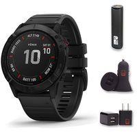 Garmin Fenix 6S Pro - (Black w/Black Band) Bundle with PowerBank + USB Car Charger + USB Wall Charger (4 Items)