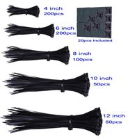 600pcs black Standard Self-Locking Nylon Cable Zip Ties Assorted Sizes 4/6/8/10/12 Inch with cable mount