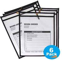 1InTheOffice Dry Erase Pocket Sleeves, Black Shop Ticket Holders 9 x 12, (6 Pack)