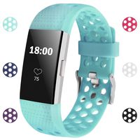 iGK Silicone Replacement Bands Compatible for Fitbit Charge 2, Adjustable Breathable Sport Strap Smartwatch Fitness Wristband with Air Holes All Teal Small