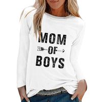 HebeTop Mom of Boys Letter Print T-Shirt Women Long Sleeve O Neck Tops Tee White