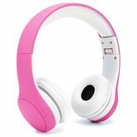 [Volume Limited] KPTEC Kids Safety Foldable On-Ear Headphones Mic, Volume Controlled at Max 93dB to Prevent Noise-induced Hearing Loss (NIHL), Passive Noise Reduction, Wired Earbuds,Pink