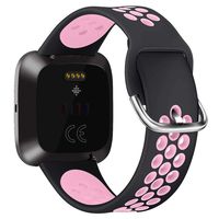 Sport Band Compatible with Fitbit Versa 2, Soft Silicone Replacement Wristband Ventilation Holes Breathable Sports Strap Compatible with Fitbit Versa 2, Small Large, for Women Men (Small, Black+Pink)