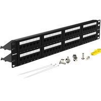 AMPCOM Premium Series CAT5/5e 48 Ports Patch Panel, Rack Mount - 2U, 19 inch, RJ45 Ethernet 568A 568B, 30u Gold Plated, with Rear Cable Support Bar