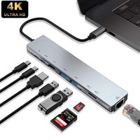 USB C Hub, WUKUR USB Type C Adapter, 8 in 1USB Type C Hub with 4K HDMI Port&2USB 3.0 Port, 2USB C Female Port &SD&TF Card Reader& RJ45 1000mbps Ethernet Port(MacBook Pro & Air Compatible)