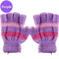 DECVO USB 2.0 Powered Stripes Heating Pattern Knitting Wool Heated Gloves Fingerless Hands Warmer Mittens Laptop Computer Warm Gloves for Women Men Girls Boys (Purple)
