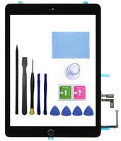 FeiyueTech Black iPad 5 2017 (A1822, A1823) Touch Screen Digitizer Front Glass Assembly -Includes Home Button + Camera Holder+PreInstalled Adhesive with Tools kit.