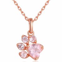 Cute Paw Pendant Necklace with Pink Crystal Rose Gold Plated Jewelry for Women Girls Animal Lovers (Rose Gold)