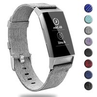 hooroor Woven Fabric Breathable Replacement Bands Compatible for Fitbit Charge 3 and Charge 3 SE Fitness Activity Tracker, Soft Accessory Sports Band Wristbands Strap Women Men (Light Grey, Large)