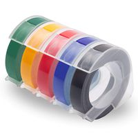 Unismar 3D Label Embossing Self-Adhesive Tape, White on Black/Blue/Red/Yellow/Green 9mm x 3m, Compatible with Dymo Omega Home S0717930 Junior Organizer Xpress Pro Office-Mate II Label Marker, 5-Rolls