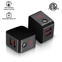 USB Wall Charger Full of Intelligent Output with LCD Display, 5V/2.4A Dual 2-Port USB Wall Plug Portable Travel Power Adapter for iPhoneXs/XSMax/XR/X/8/7/Plus and More Other USB Devices(2pack)