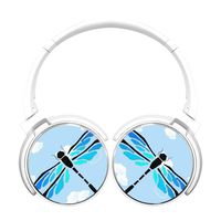 Blue Dragonfly Art Customized Wireless Retractable Bluetooth Headphones Headsets Over Ear for Kids Or Adults White