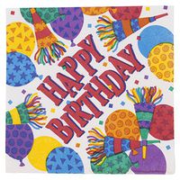 JAM PAPER Birthday Party Beverage Napkins - 5 x 5 - Colorful Celebration Design - 16 Napkins/Pack