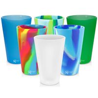 Silipint Silicone Pint Glass Set, Patented, BPA-Free, Shatter-proof, Unbreakable Silicone Cup Drinkware - One of Each - Frosted White, Bend Blue, Hippie Hops, Sea Swirl, Emerald Green, Arctic Sky