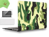 UESWILL 3in1 Rubberized Unique Pattern Solid Hard Shell Case Cover for MacBook Air 13 inch + Keyboard Cover and Screen Protector + Microfibre Cleaning Cloth,Camo/Green