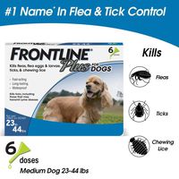 Frontline Plus for Dogs Medium Dog (23-44 pounds) Flea and Tick Treatment, 6 Doses