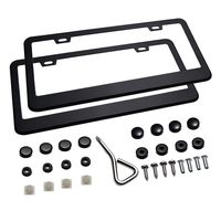 Ohuhu Matte Aluminum License Plate Frame with Black Screw Caps, 2Pcs 2 Holes Black Licenses Plates Frames, Car Licenses Plate Covers Holders for US Vehicles
