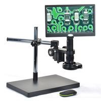 11.6" Inch HD USB Digital Industry Video Microscope Camera Set + Big Boom Stand Universal Bracket +180X C-Mount Lens+144 LED Light