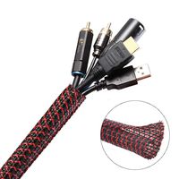 Keco 25ft - 3/8 inch Cable Management Sleeve Wire Loom Cord Protector - Self Wrap Braided Cable Split Sleeving Cord Organizer For TV Computer Automotive Office Home Entertainment - Blackred