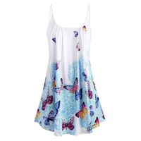 Women's Floral Butterfly Print Summer Dress ♛HebeTop♛ Sleeveless Casual Sundress Blue