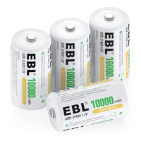 EBL D Size Battery D Cell 10000mAh Huge Capacity Ni-MH Rechargeable D Batteries with Storage Box, 4 Counts