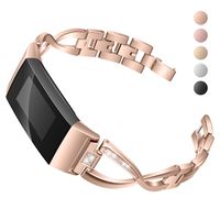 MEFEO Metal Bands Compatible for Fitbit Charge 3 and Charge 3 SE Fitness Activity Tracker, Bling Rhinestone Bracelet Strap Wristband for Women (Copper Gold)