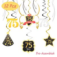 75 Birthday Decoration Happy 75th Birthday Party Silver Black Gold Foil Hanging Swirl Streamers I'm Seventy-five Years Old Today Birthday Hat Gold Star Ornament Party Present Supplies